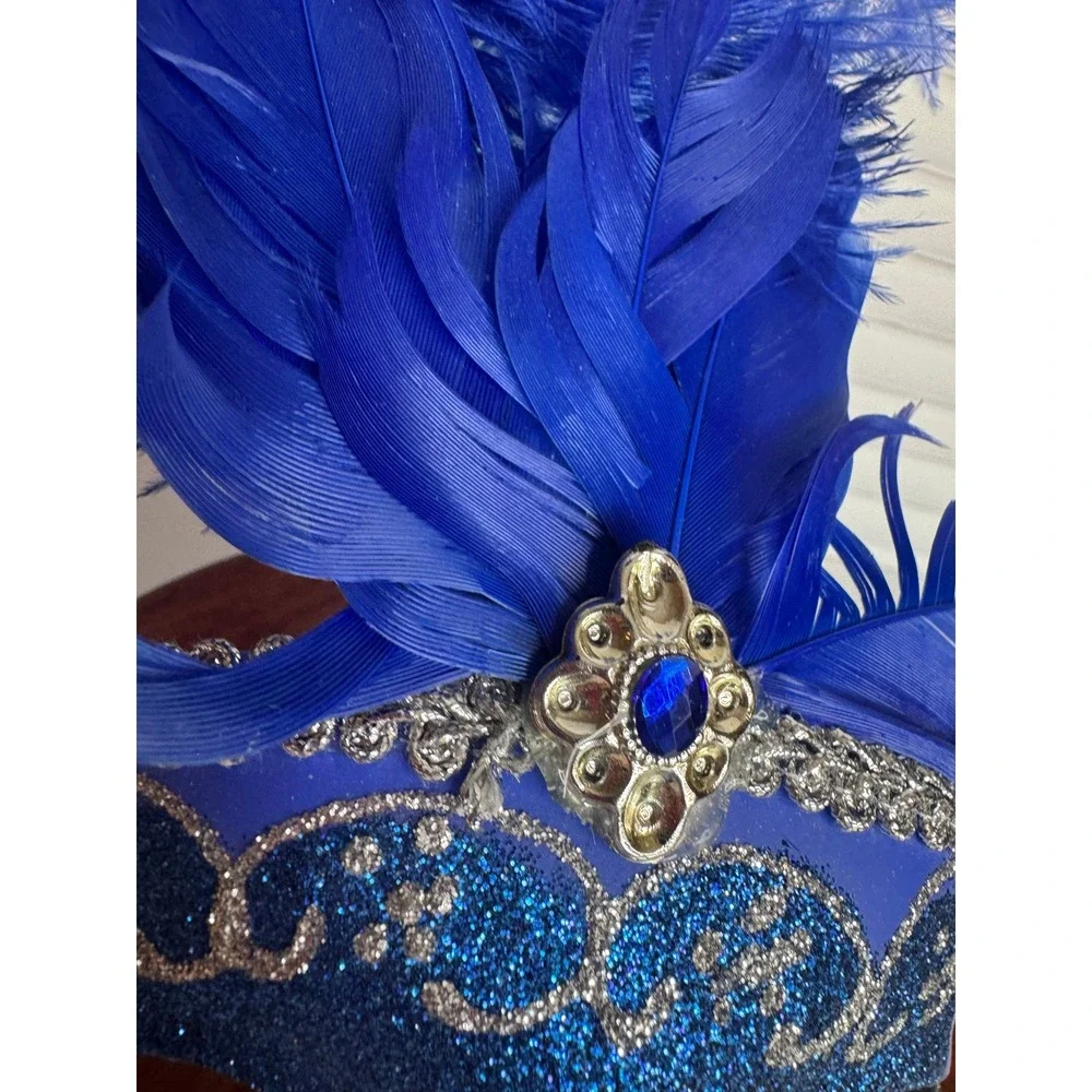 Blue‎ Silver Mardi Gras Masquerade Mask Feather Venetian Style Costume Mask